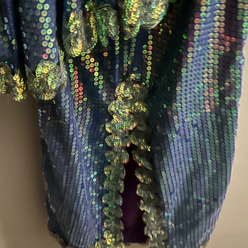 Vintage full blue iridescent sequin formal dress
